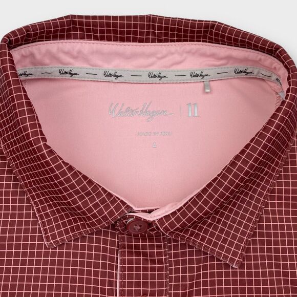 Walter Hagen Golf Polo Shirt Mens Large Micro Check Performance Stretch Preppy - Picture 10 of 15